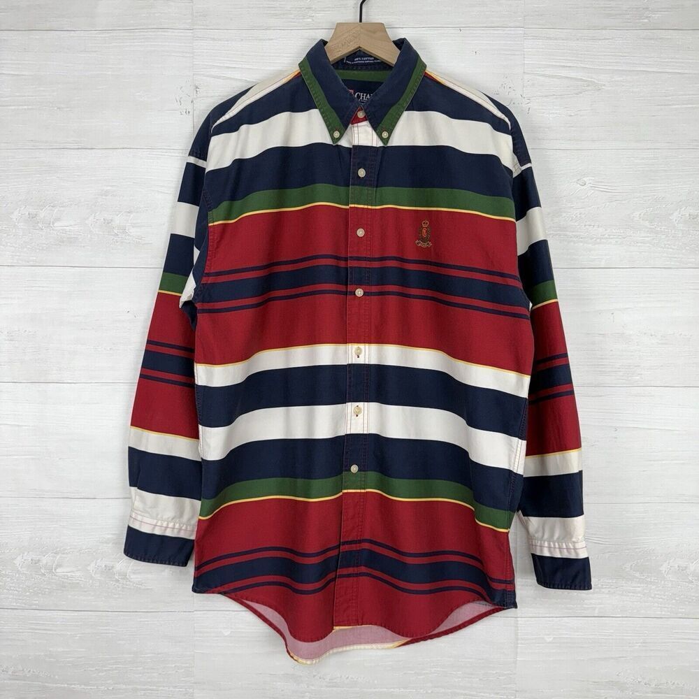 Vtg CHAPS Ralph Lauren Shirt Mens L Striped Long Sleeve Button Down Western 90s